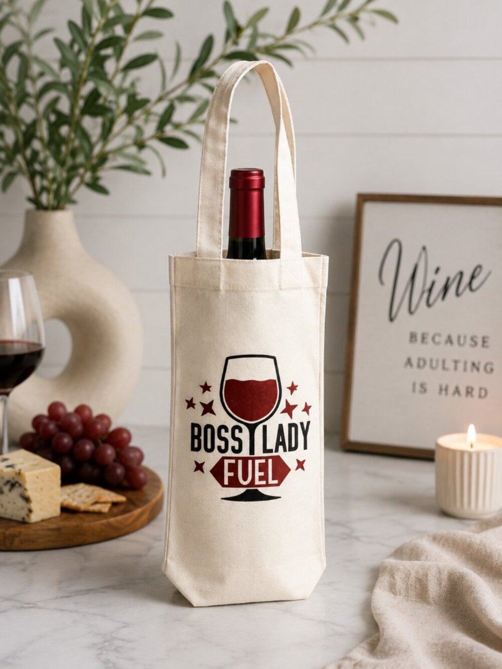 NWT Boss Lady Fuel Wine Tote Bag  | Reusable Wine Carrier | Wine Lover Gift